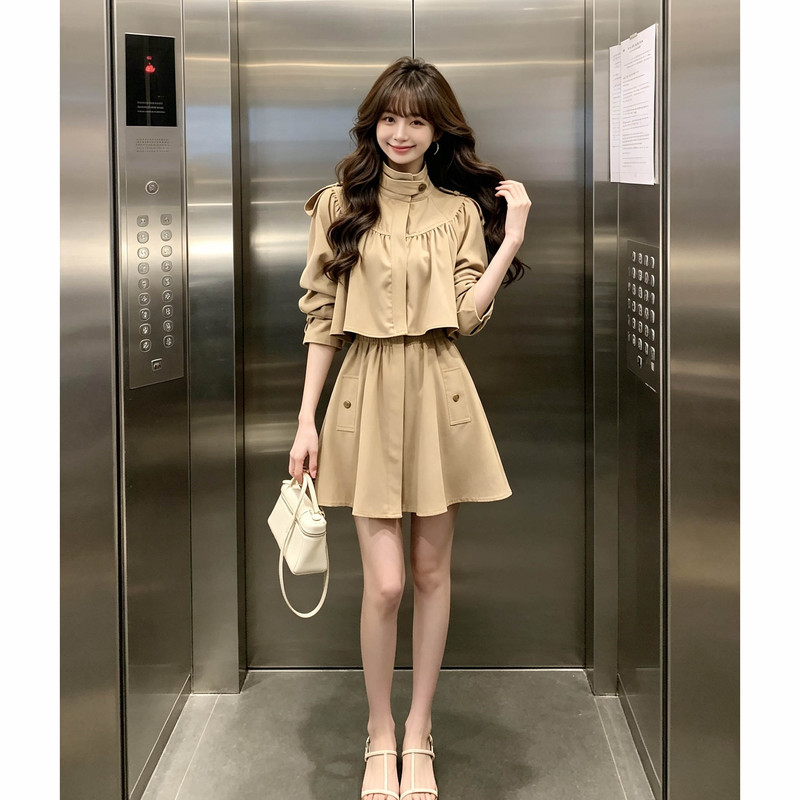 Korean Style Long-Sleeved Loose-Fitting Autumn [Berlin Autumn Notes] Unique Design Mid-Length Khaki Trench Coat for Women