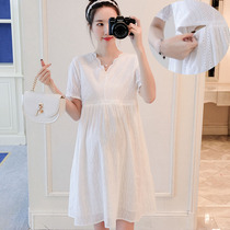 Breastfeeding dress summer white cotton long Korean short sleeve skirt summer loose fashion maternity dress