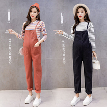 Pregnant women denim bib pants autumn wear tide mother fashion new pregnant women pants spring and autumn loose trousers suit