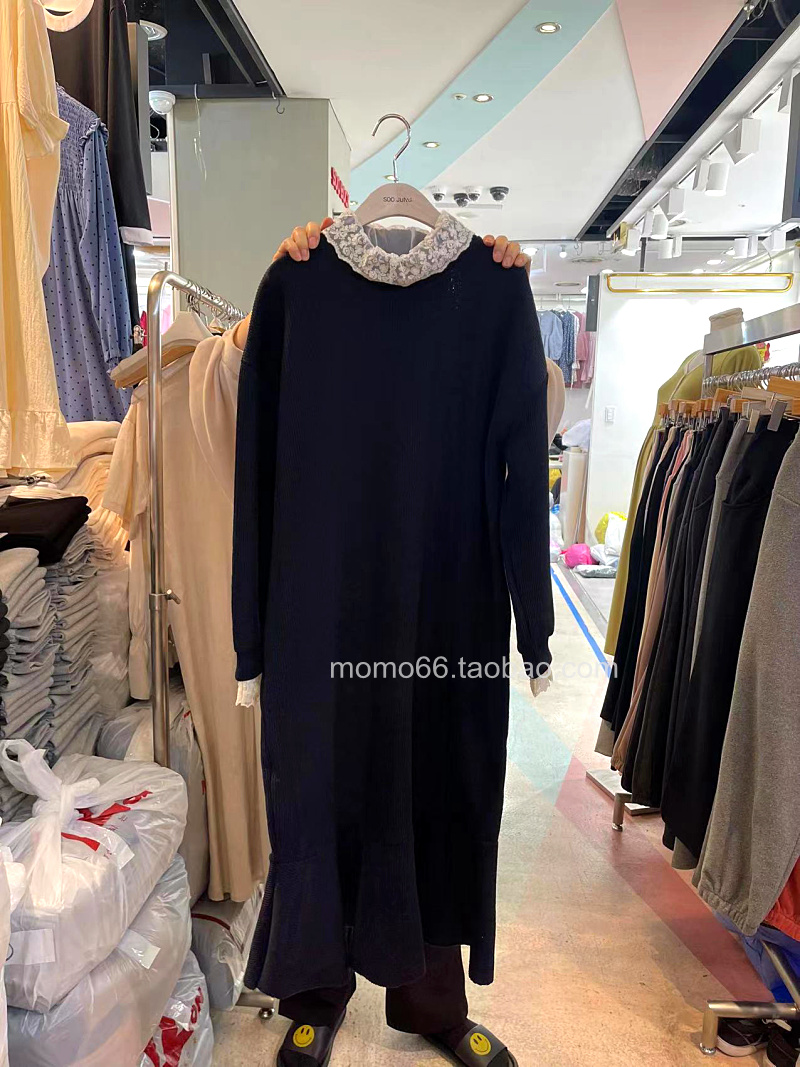 2021 Winter New Gestational Woman Dress Korea Fashion Commuter Lace Collar Soft Glutinous Knit Dresses Tail Foreign Dress