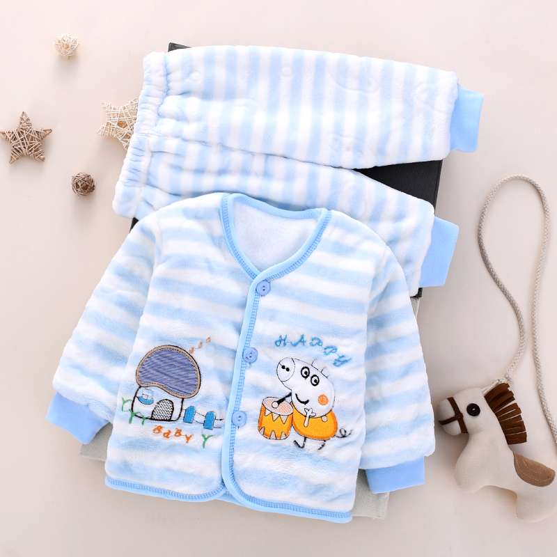 Quần áo bé trai và bé gái san hô lông cừu ấm áp mùa đông và đồ ngủ mùa đông cộng với nhung dày phù hợp với quần áo trẻ sơ sinh quần legging bé gái