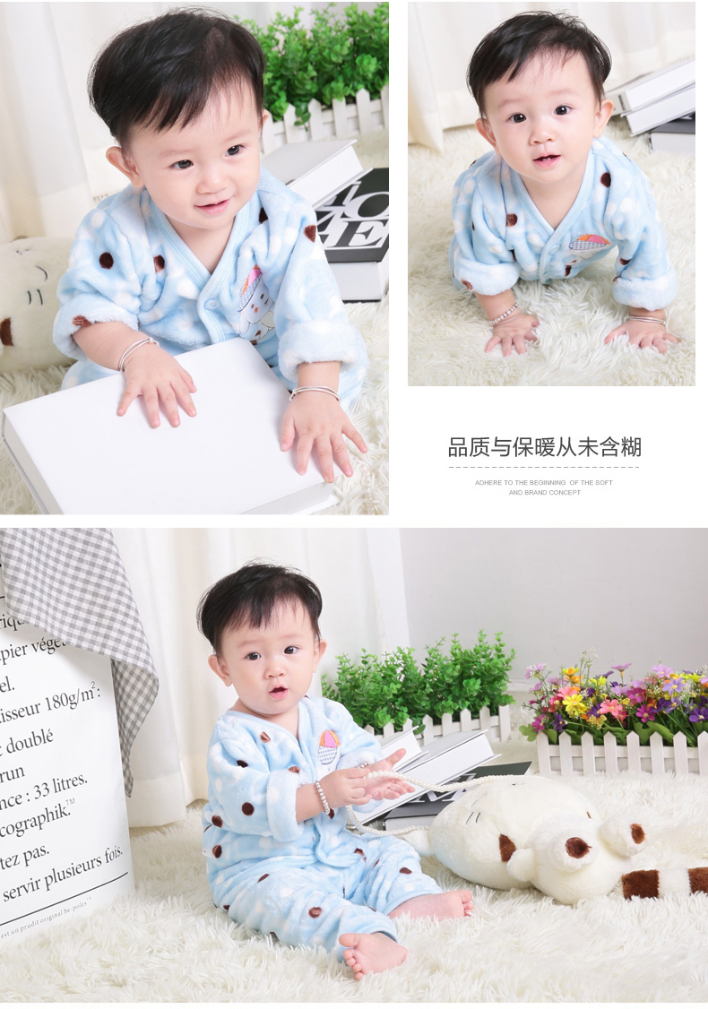 Double 11 đôi flannel dày trẻ sơ sinh quần áo trẻ em ở san hô lông cừu em bé đồ ngủ mùa thu và mùa đông phù hợp với bên ngoài đồ bơi cho bé gái