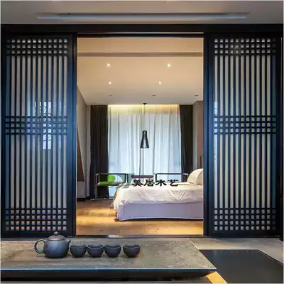 New Chinese-style Japanese-style screen partition Solid wood grille Simple modern B & B tea house Restaurant Small apartment Living room Bedroom