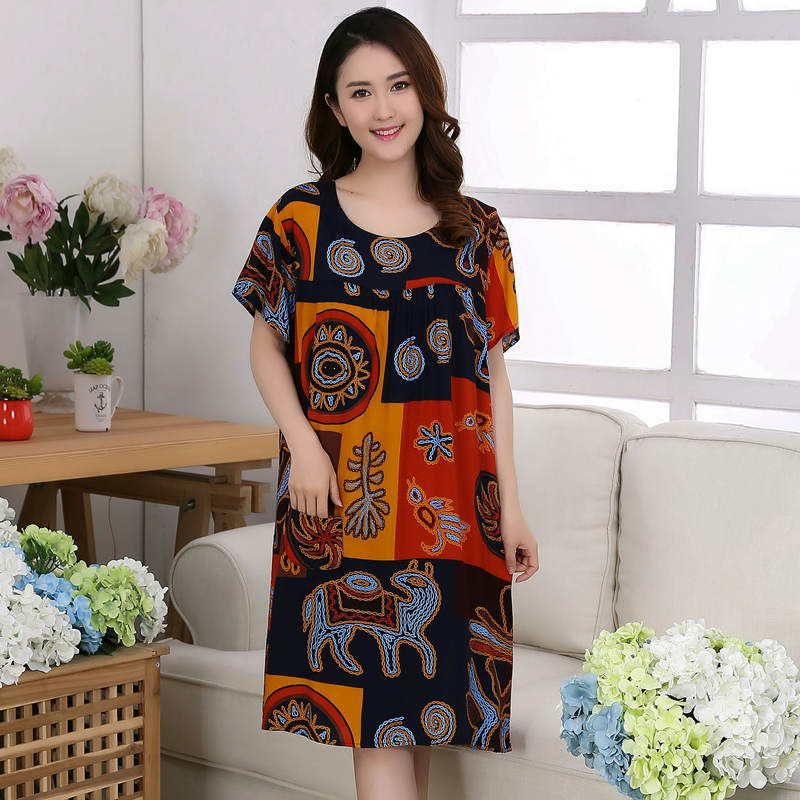 Đặc biệt hàng ngày cotton lụa trung niên đồ ngủ nữ mùa hè kích thước lớn cotton nhân tạo ngắn tay cộng với chất béo nightdress mẹ ăn mặc nhà ăn mặc