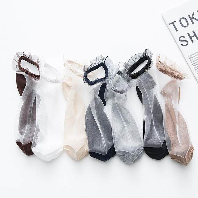 Lace socks women's mid-calf socks summer thin thin transparent mesh glass silk crystal socks fairy ງາມແບບຍີ່ປຸ່ນ
