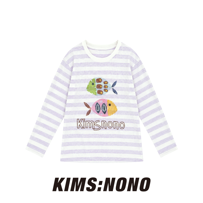 Rctx044682 Summer Loose Striped Color-Blocking Fish Print T-Shirt for Women 2026 Versatile Long-Sleeve Top Rctx044682 Summer Loose Striped Color-Blocking Fish Print T-Shirt for Women 2026 Versatile Long-Sleeve Top