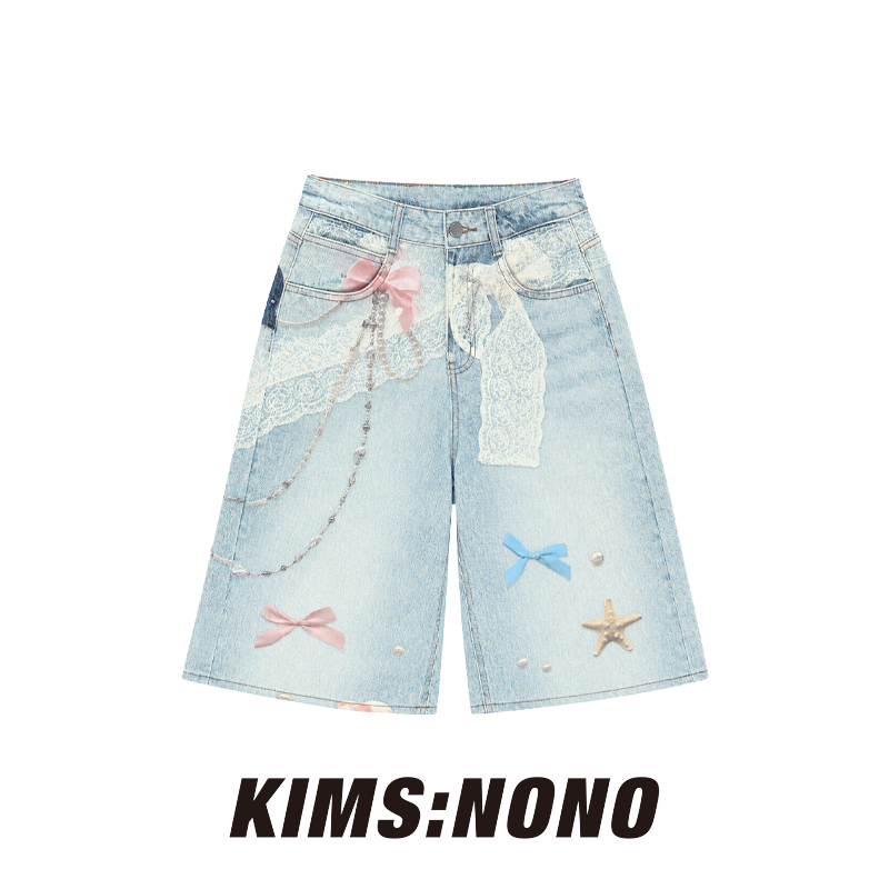 Rcdk054721 Ocean Style Decorative Print Denim Mid-Length Pants for Women, Summer 2026, High-Waisted, Slimming, Wide-Leg, Cropped Pants Rcdk054721 Ocean Style Decorative Print Denim Mid-Length Pants for Women, Summer 2026, High-Waisted, Slimming, Wide-Leg, Cropped Pants
