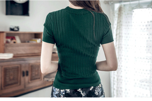 Mùa hè 2018 mới nửa cổ cao thời trang mỏng áo len ngắn tay áo len mỏng áo len đáy áo sơ mi nữ áo cardigan nữ mỏng