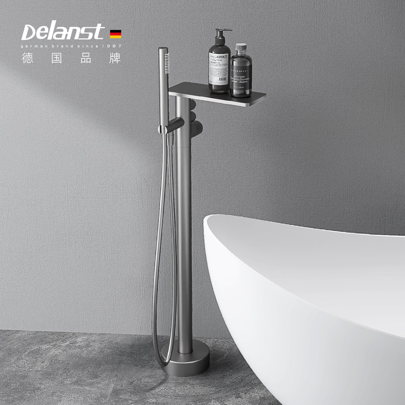 German Delanst Floor-Standing Bathtub Faucet with Showerhead, Hot and Cold Waterfall, Minimalist Independent Design
