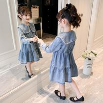 Girls' Autumn Dress 2022 New Western Style Big Boys Korean Style Long Sleeve College Style Spring Autumn Fashion Denim Skirt