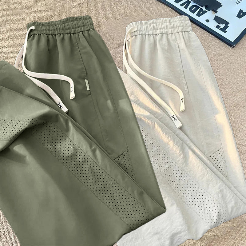 American-Style Diagonal Cut Ice Silk Pants for Men, Summer Thin Laser Perforated Quick-Drying Sports Pants, Slightly Flared Straight Casual Pants American-Style Diagonal Cut Ice Silk Pants for Men, Summer Thin Laser Perforated Quick-Drying Sports Pants, Slightly Flared Straight Casual Pants