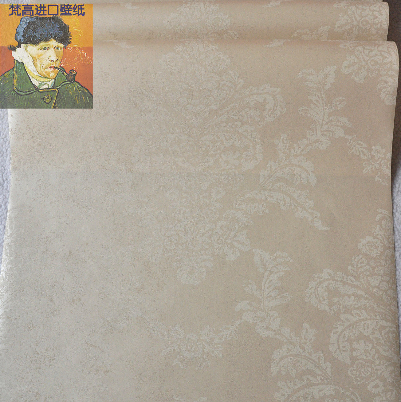 Van Gogh import wallpaper unwoven cloth eco-friendly American retro light grey European style Damascus Living room Background full of wallpaper