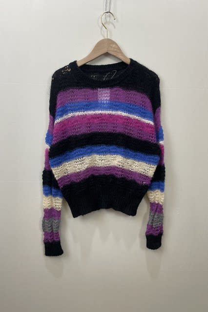 U vintage ພາກຮຽນ spring ແລະດູໃບໄມ້ລົ່ນ vintage ຂອງແມ່ຍິງ mohair ເສັ້ນດ່າງແບບງ່າຍດາຍທີ່ກົງກັນຂ້າມກັບວັນນະຄະດີອ່ອນ sweater ເດັກຍິງ