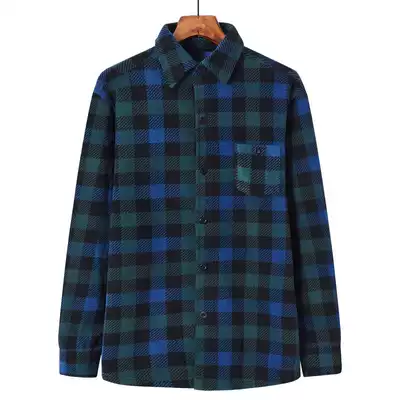 Fleece men's warm shirt men plus velvet padded square Plaid long sleeve loose winter fleece shirt jacket