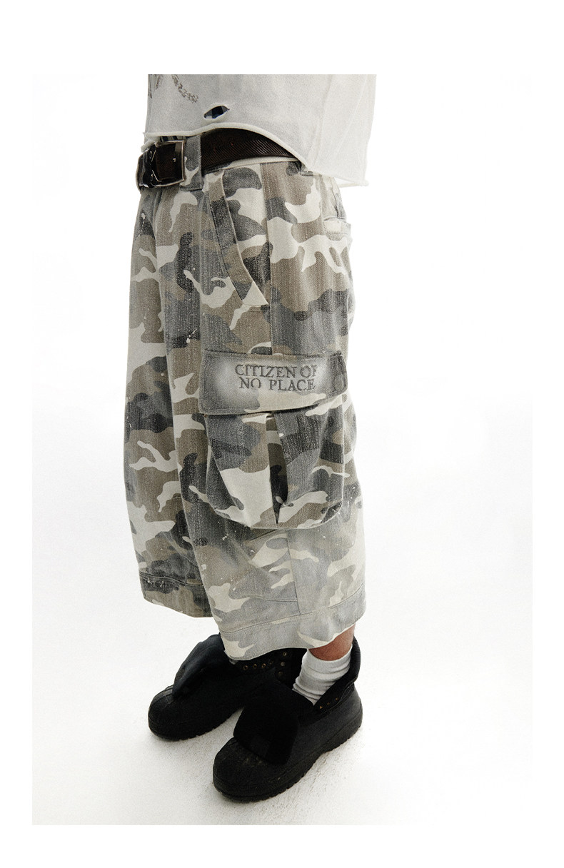 送料無料】カモフラージュパンツ ダメージ加工 ヴィンテージ風
