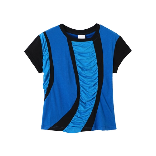 CONP 24SS Синяя плиссированная рубашка со спиральными складками синяя спиральная плиссировка с короткими рукавами