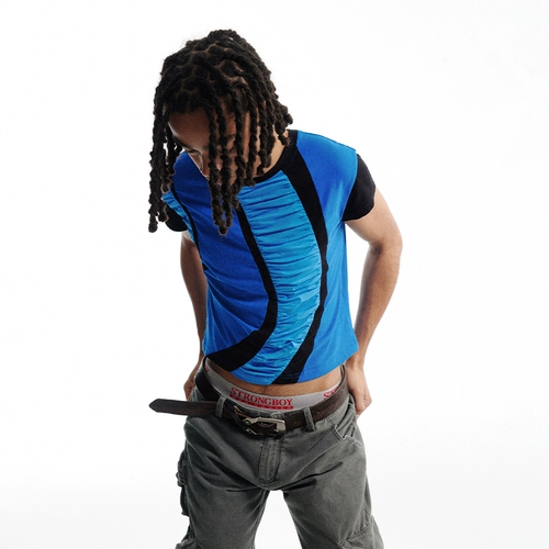 CONP 24SS Синяя плиссированная рубашка со спиральными складками синяя спиральная плиссировка с короткими рукавами