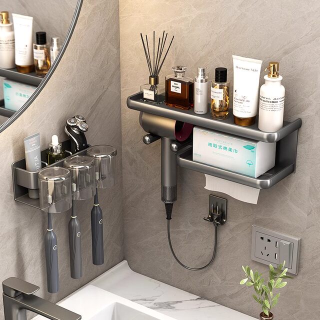 German QLTY toothbrush rack without punching gun ash bathroom mouthwash cup brushing cup wall-mounted toothbrush rack