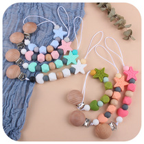 Baby Supplies appeasement silicone Pacifier Clip Baby Pentagram Anti Drop Chain Silicone Bead Pacifier Chain Foreign Trade New