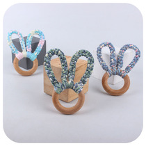 DIY Baby Creative Beech Wood Rabbit Ears Tooth Gum Bracelet Handwoven Cotton Rope Toy Baby Bite Tooth Grinding Stick
