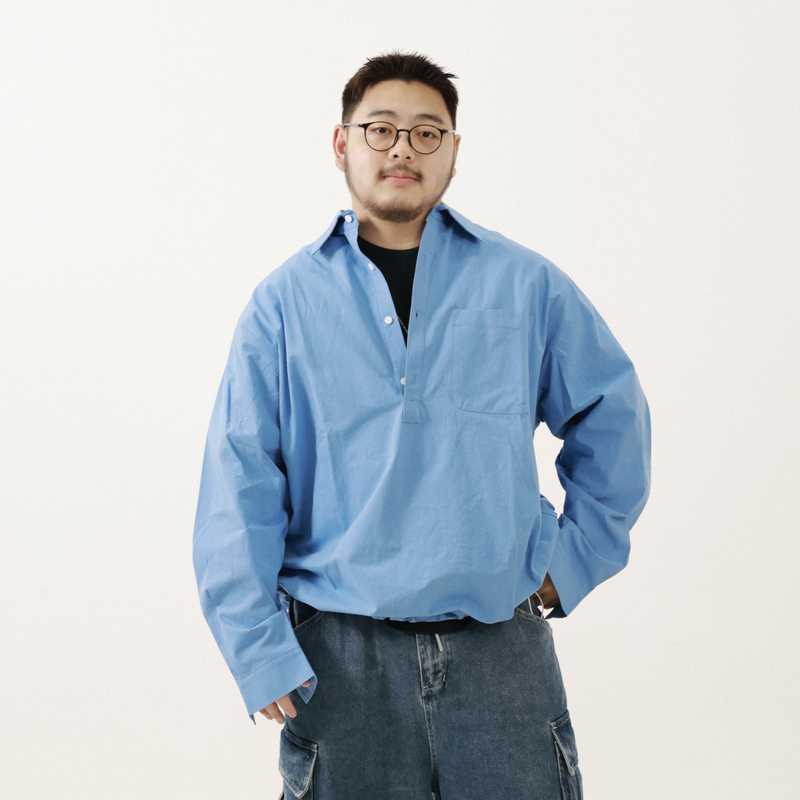 Liiistore2026 Spring and Autumn Pure Cotton Elastic Hem [Oversized] Cityboy Large Size Loose Shirt