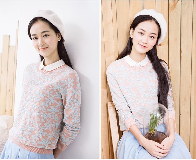 Mùa xuân và mùa thu cổ tròn Áo len dệt kim Jacquard Sweater Cotton Áo len dài tay Jersey Art Full Cotton Top ao khoac len dep