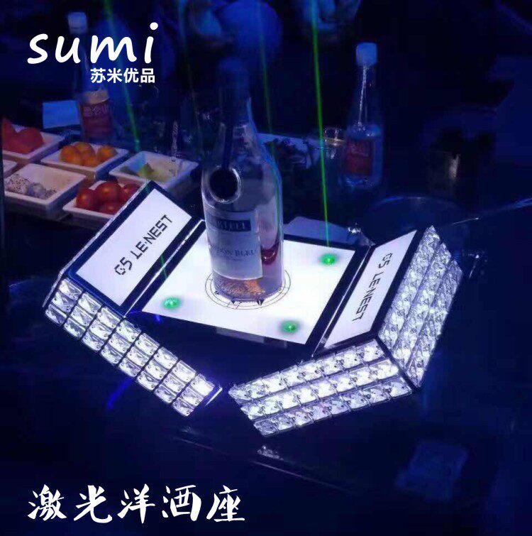 LED Laser Ocean Wine Seat Creativity Champagne Show Shelf Charged Shine Crystal Hinge Wine Rack Bar Red Wine Rack