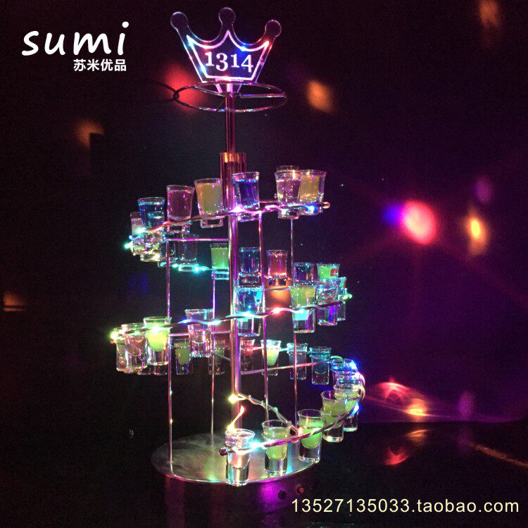 LED luminous cocktail cup holder Bar luminous 26 hole foreign wine cup holder Bar KTV bullet colorful cup holder