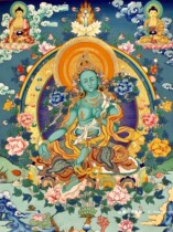 Collection-grade Qinghai Regong Green Tara Tibetan pure hand-painted thangka hanging painting