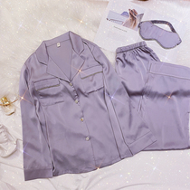 Japanese Water Drill Pyjamas Purple Ice Silk Long Sleeve Diamond Temperament Silk Extras Wear Home Clothing Two Sets