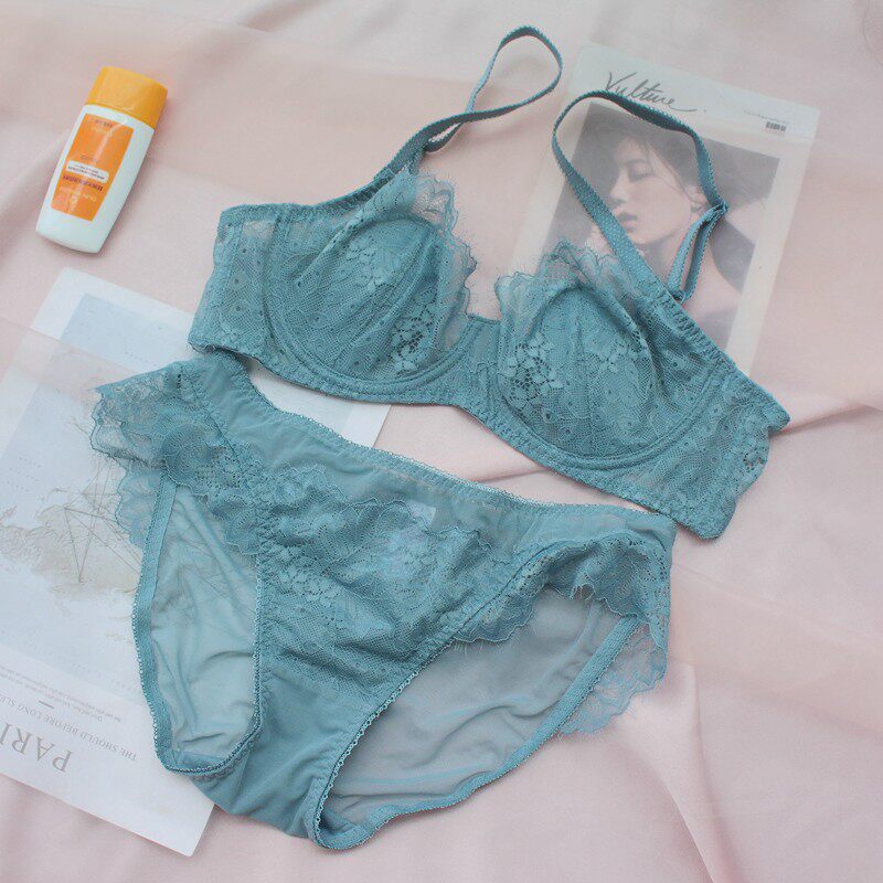 Lingerie ladies slim large breasted bra Summer large size Size Sexy Lace Anti-Bump woo Bra Suit