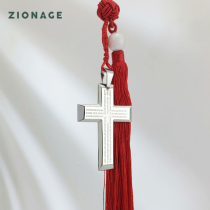 Titanium steel Roman Cross Car pendant exquisite handmade car Jade red tassel car Digital hanging jewelry