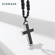 Tungsten gold cross mens necklace black pendant handmade natural red wood lanyard fashion long sweater pendant