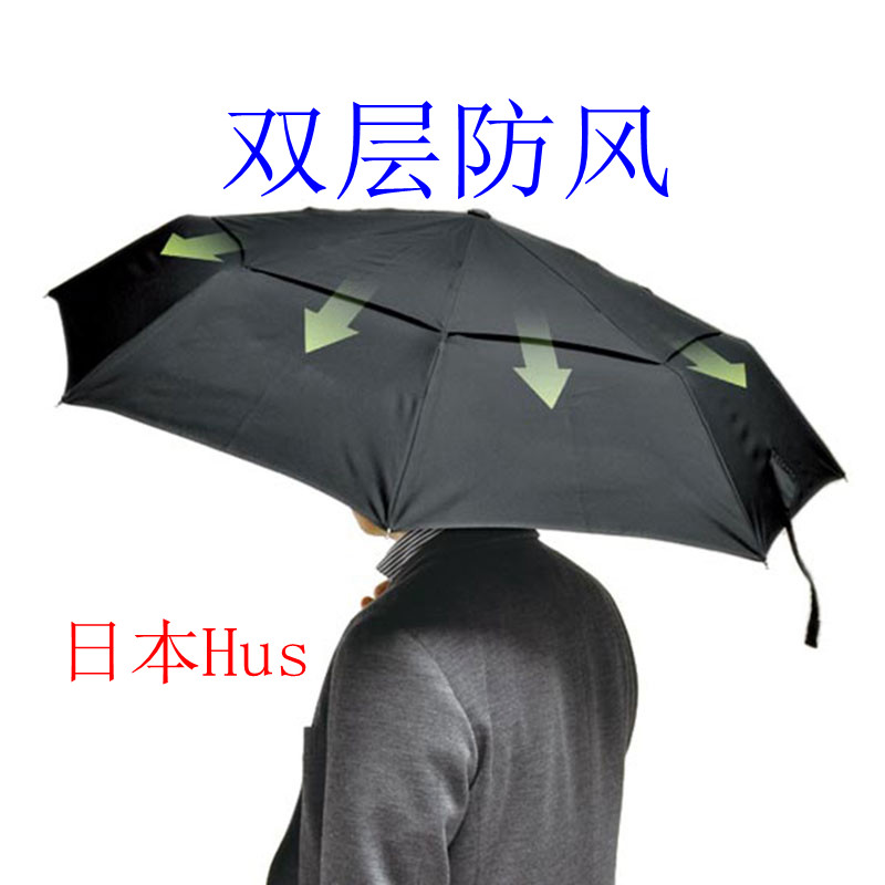 Japan imported Hus double-layer strong windproof three-fold sunny umbrella safety automatic folding umbrella S AOC