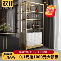 Light luxury post-modern simple glass wine cabinet against the wall sideboard stainless steel living room cabinet wine rack fashion furniture