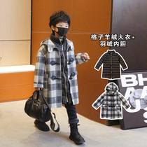 Small crooked boy 2021 autumn winter clothing new cashmere big coat children with clot winter high quality great coat jacket