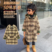 Small Crooked Home 2021 Boy loaded with new baby girls length jacket Child thickened Korean version Double face cashmere Grand coat