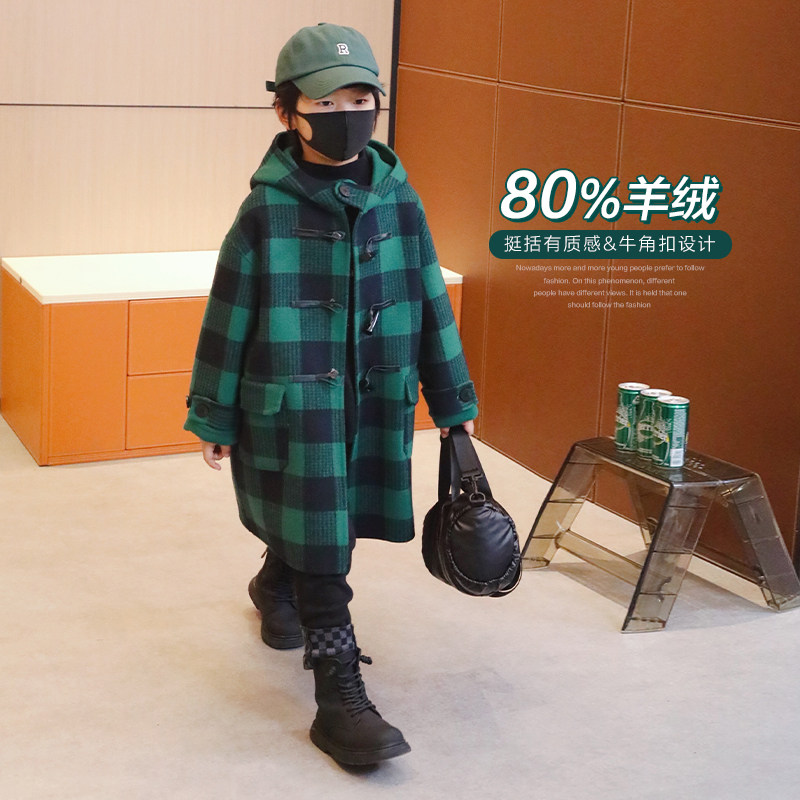 Small Crooked Boy 2022 Autumn Winter Dress New Winter Long Version Infant Coat Children Foreign Pie Bifacial Cashmere Coat
