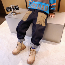 Small Crooked Home 2022 Boy loaded with spring autumn season new children Long pants Baby Fried Street Korean version Frock Color Jeans