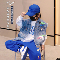 Small Crooked Boy Clothes 2022 Spring Fall New Machia Children CUHK Childrens Denim Blouses Baby Foreign Air Canna Shoulder