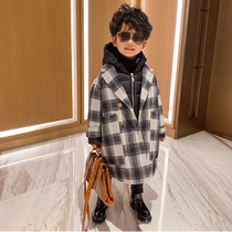 Small crooked boy clothes boy autumn winter new baby children double face cashmere 90 down with cap liner cashmere big coat