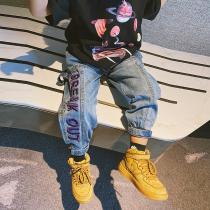 Small crooked childrens clothing 2021 New embroidered jeans boys childrens spring and autumn childrens jeans Harlan overalls