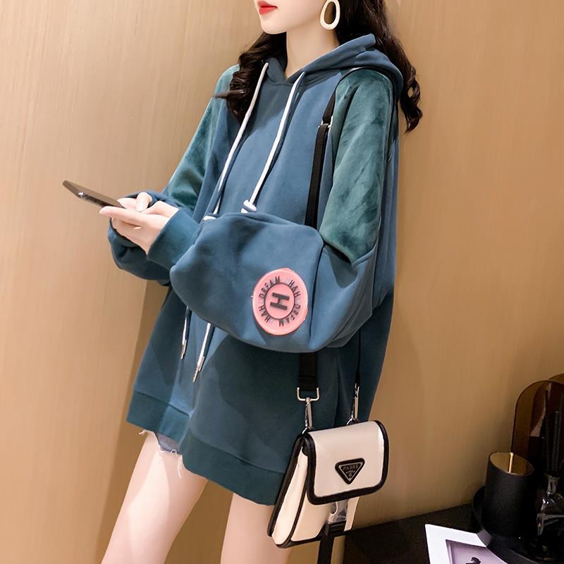 Guantumini composite Plush thick splicing sweater loose large Korean Hoodie Jacket for women