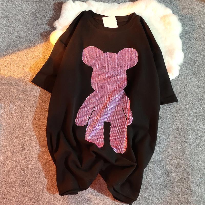 New hot drill color bear fashion brand short sleeve T-shirt women's loose large size top