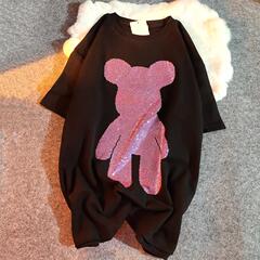 New hot drill color bear fashion brand short sleeve T-shirt women's loose large size top