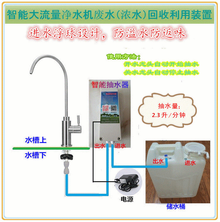 Home Water Purifier Waste Water Barrel Waste Water Recycling Device Tea Set Water Pumping Pump Self-Suction Tap Food Grade