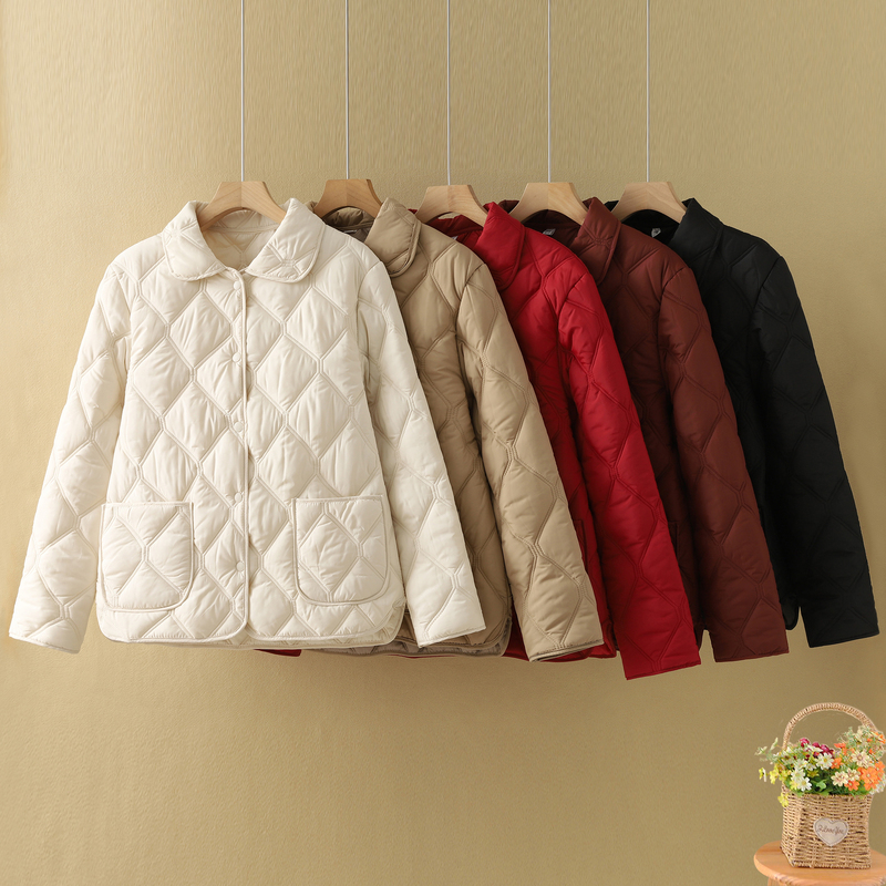 Winter Cotton-Padded Jacket for Women, Warm and Stylish for Plus-Size Moms, Diamond-Patterned Quilted Cotton Coat, Spring and Autumn Outerwear, Thickened Cotton Clothing, New Style