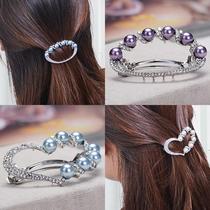 Korean hairclip rhinestone Pearl hairpin simple joker Lady bow spring clip Korean top clip hair accessories