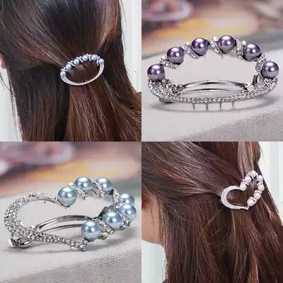 Korean hairpin Rhinestone pearl hairpin simple and wild lady bow spring hairpin Korean hairpin hair accessories