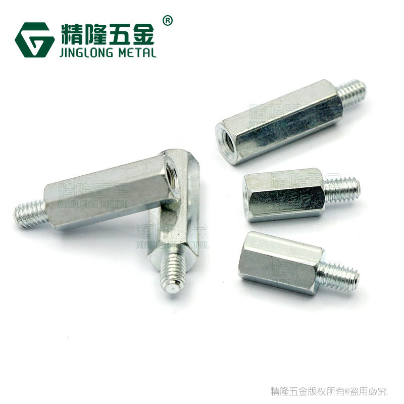 Single-pass hexagonal iron column M4 * 12 6 20 6 yin and yang isolation column single head connection column environmentally friendly white zinc fine gold